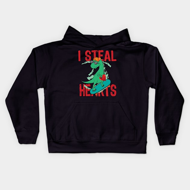 Kids I Steal Hearts Trex Dino Baby Boy Valentines Day Kids Hoodie by yassinebd